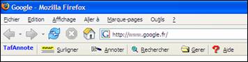 The TafAnnote toolbar integrated into Firefox